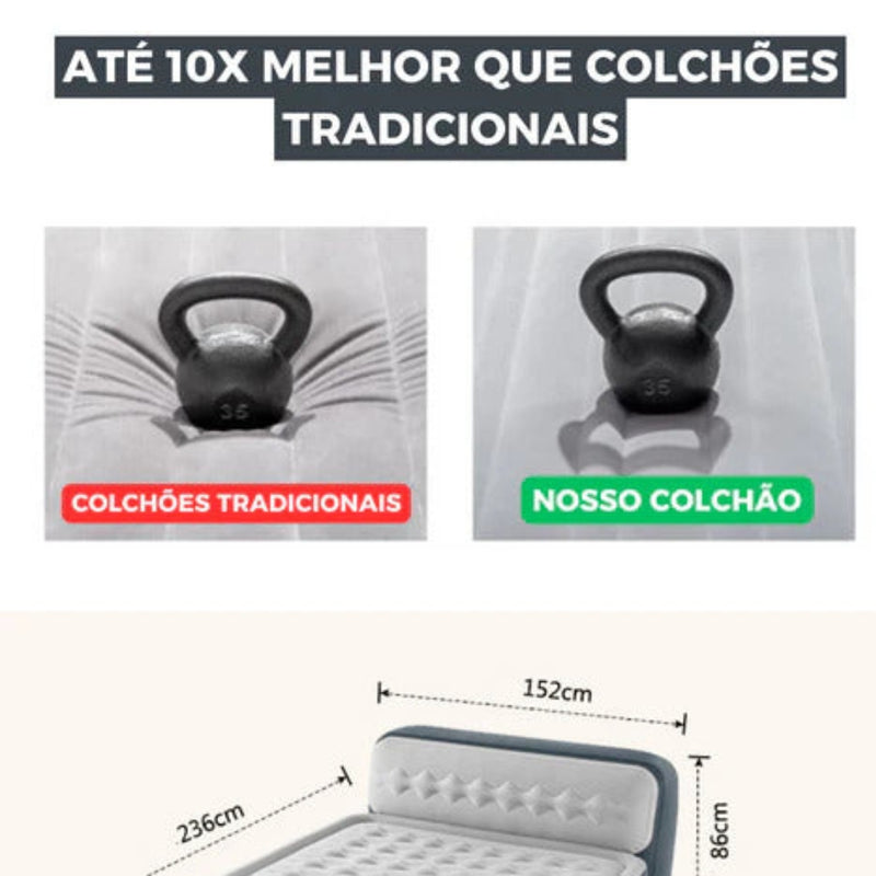 Colchão de Casal Inflável + Bomba de Ar e Encosto